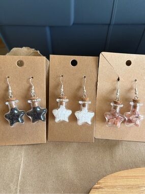 3Pairs Star Bottle Dangle Earrings
Black, White, Pink